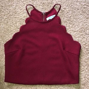 Maroon Scalloped Crop Top